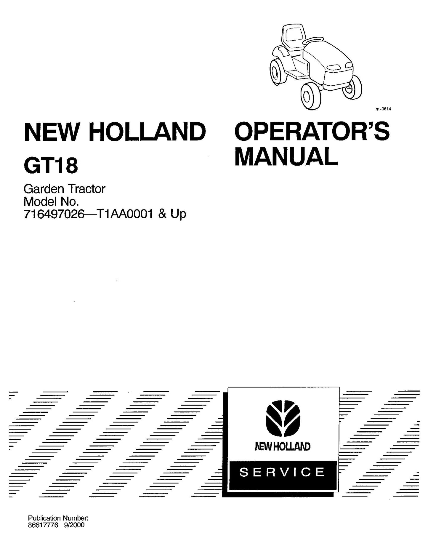 New Holland Gt18, Garden Tractor Operator's Manual (86617776)