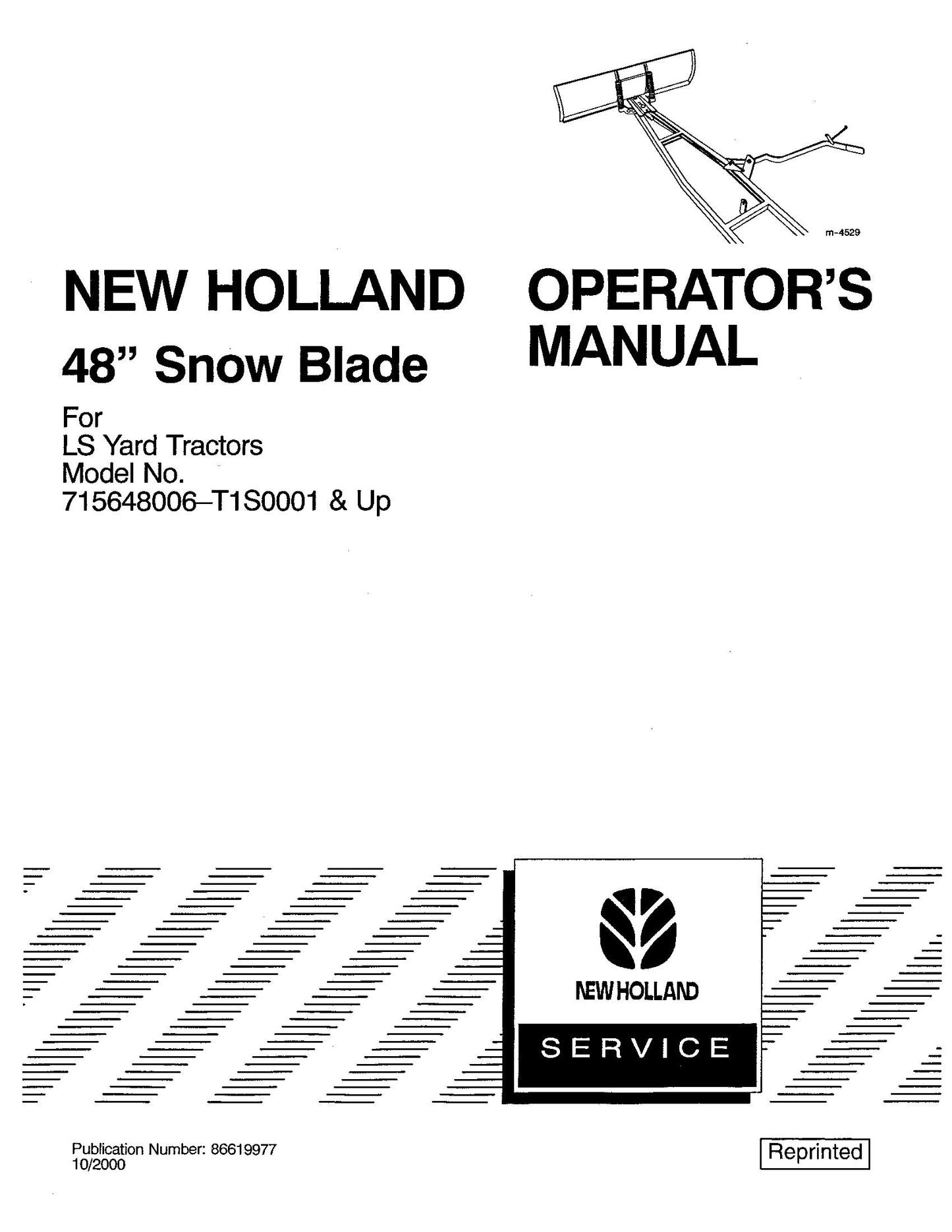 New Holland LS Yard Tractor 48 Snow Blade Operator's Manual (86619977)