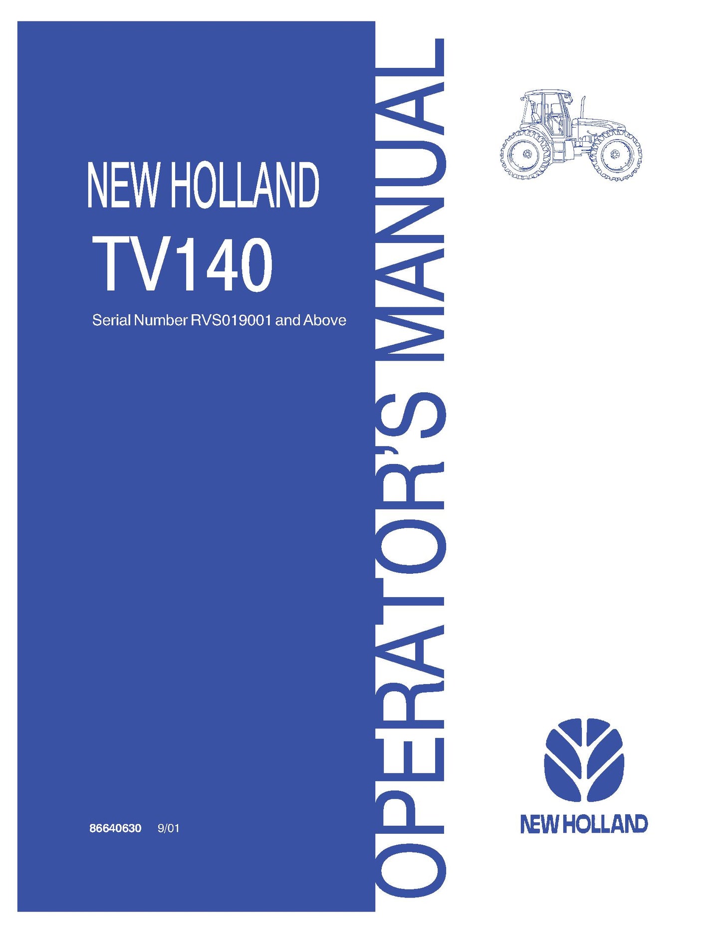 New Holland TV140 Trac Sn Rsv019001 Above Operator's Manual (86640630)