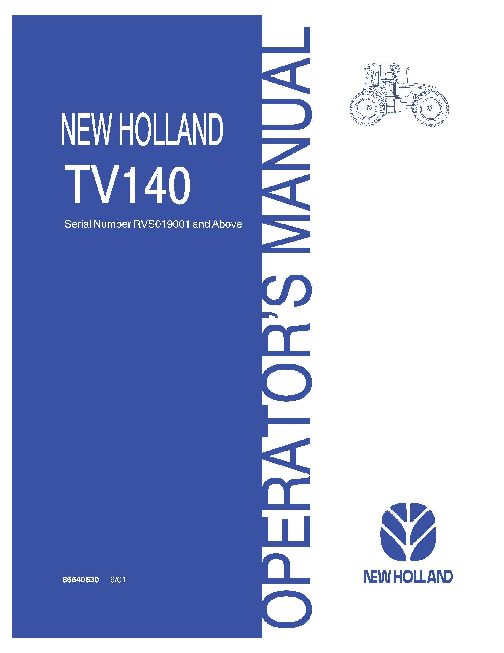 New Holland TV140 Trac Sn Rsv019001 Above Operator's Manual (86640630)