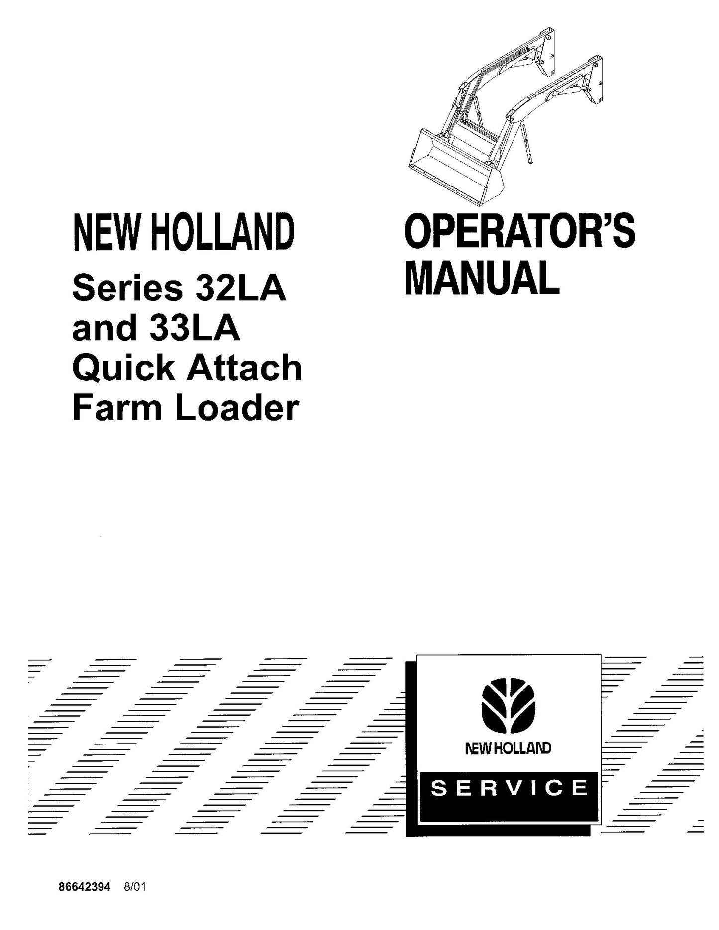 New Holland 32LA,33LA Series Quick Attach Loader for TN Series Tractors Operator's Manual (86642394)