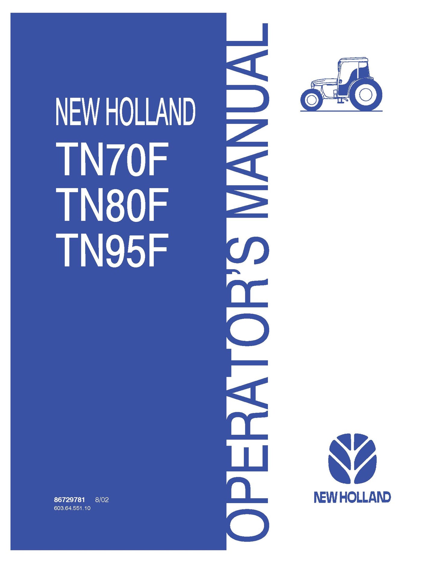 New Holland TN70f Tn80f Tn95f Tractor Operator's Manual (86729781)