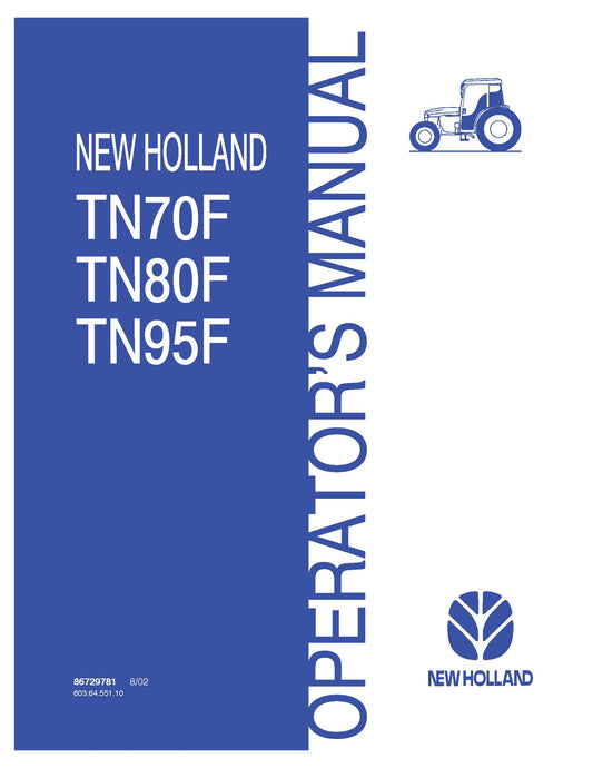 New Holland TN70f Tn80f Tn95f Tractor Operator's Manual (86729781)