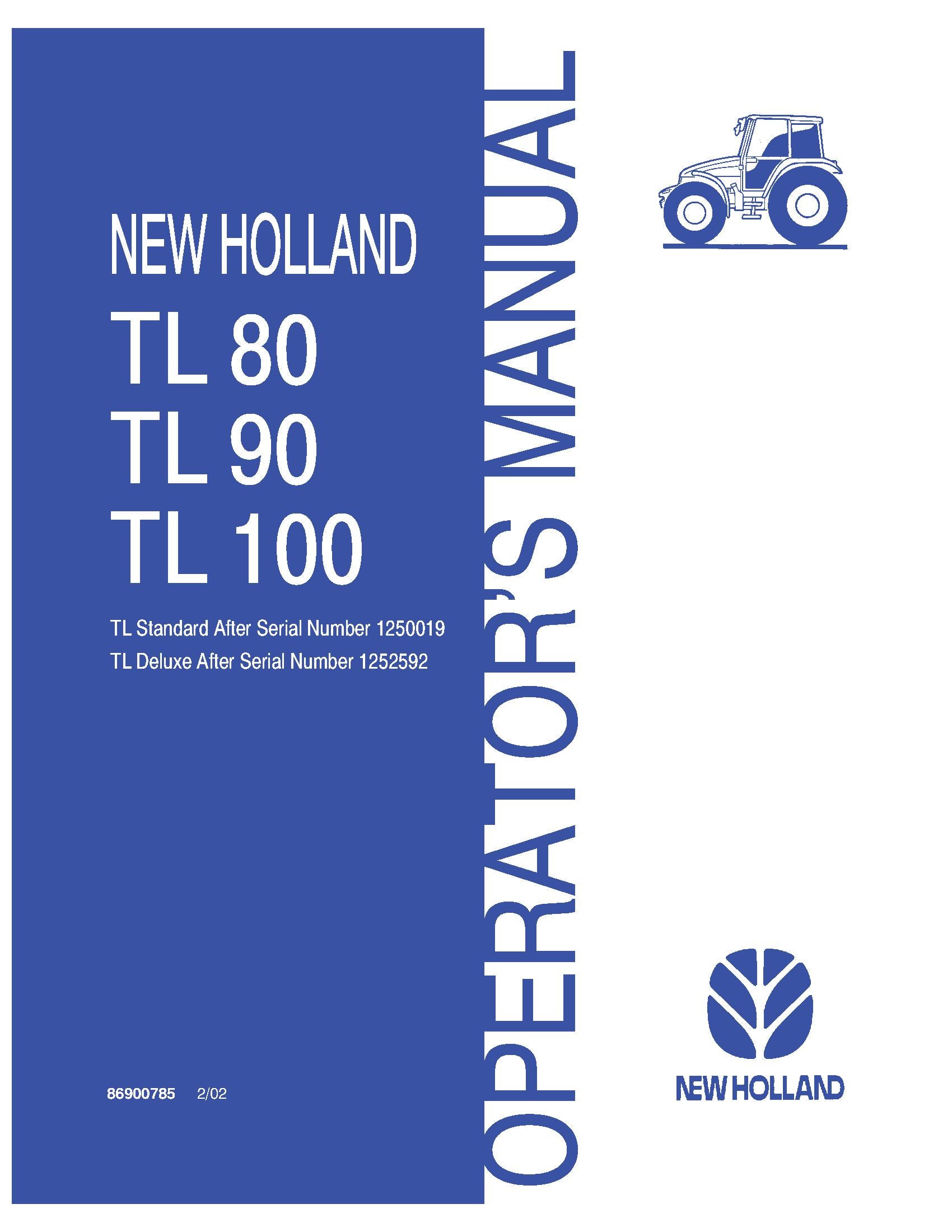 New Holland TL80,TL90,TL100 tractor Operator's Manual (86900785)