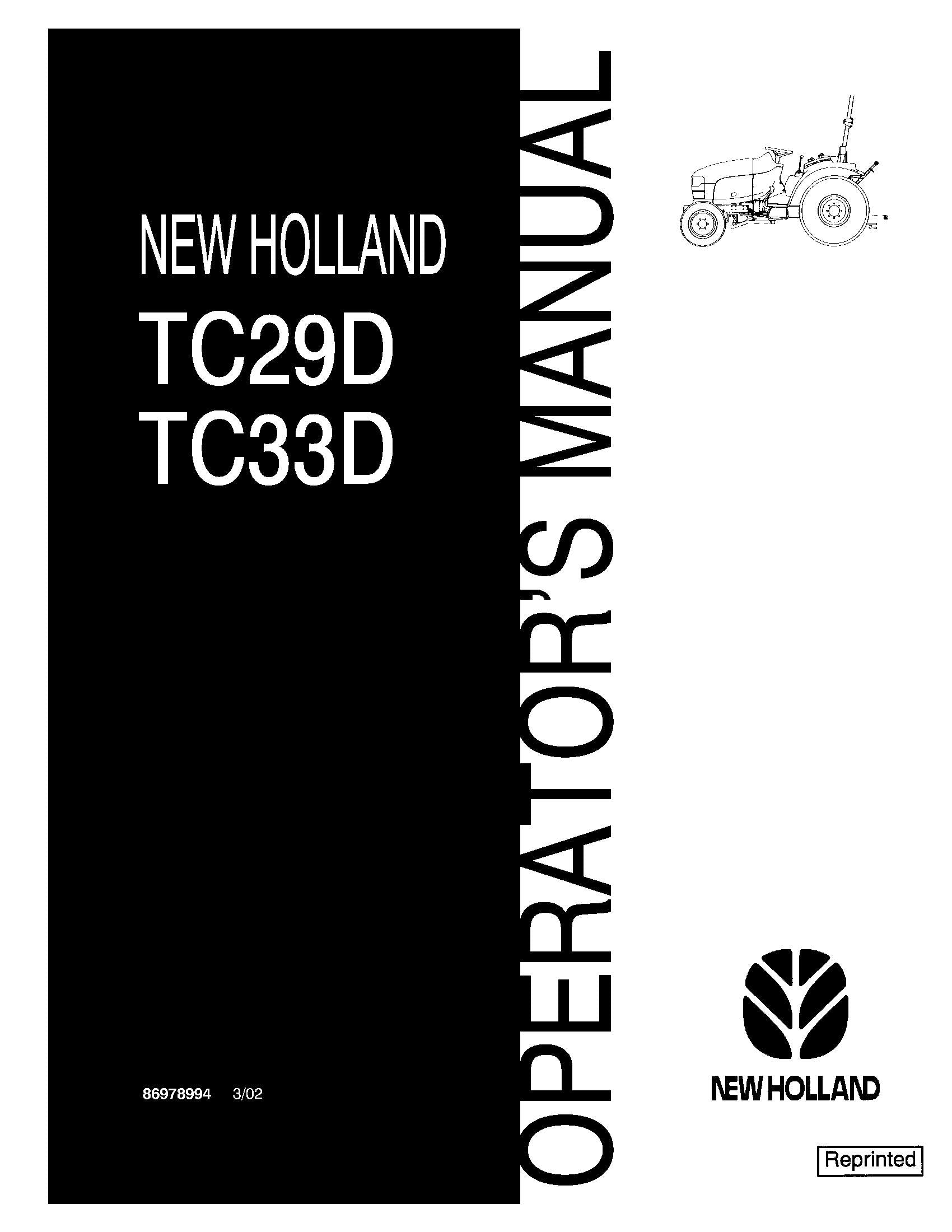 New Holland TC29D TC33D OM SN G037305 & Above Operator's Manual (86978994)