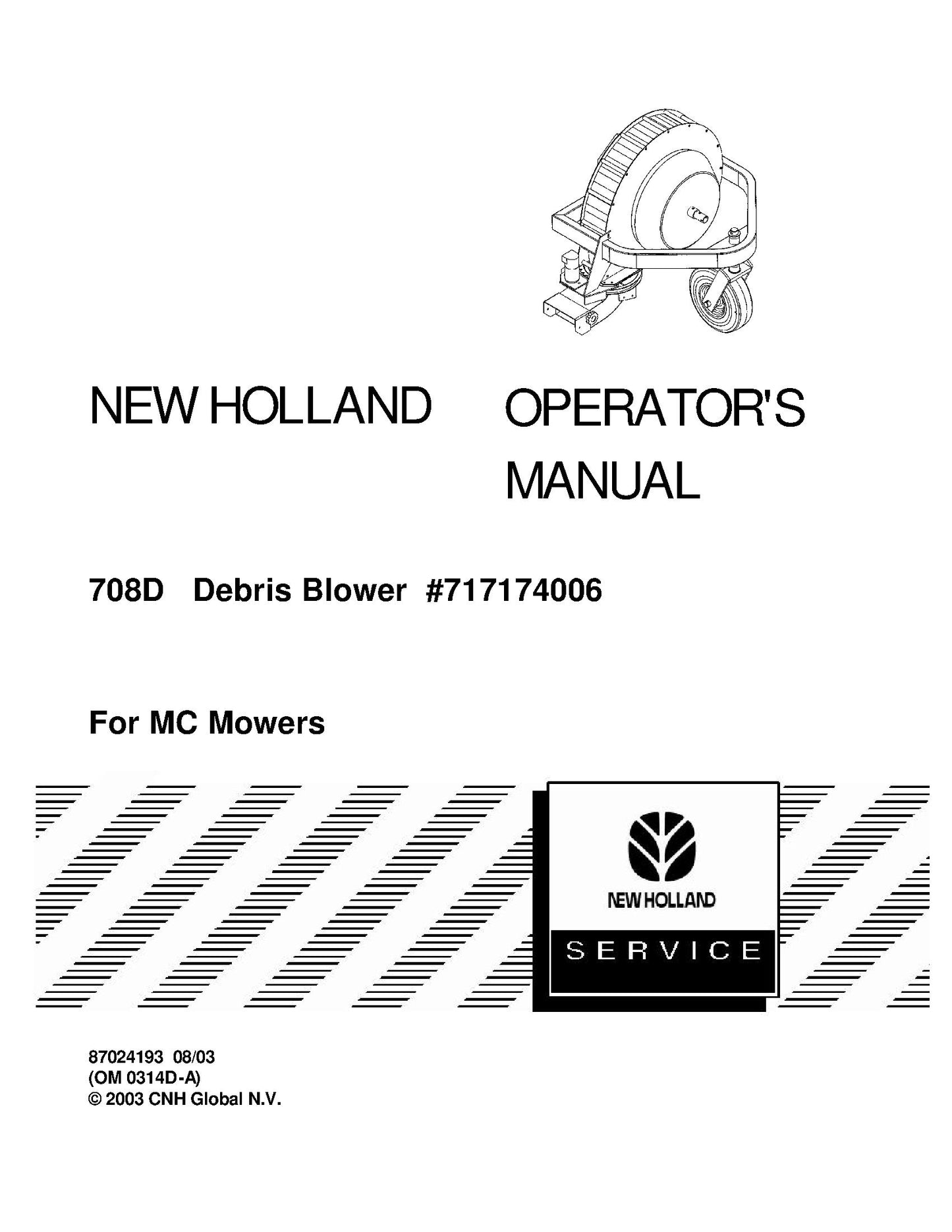 New Holland 708D Debris Blower for MC Mowers Operator's Manual (87024193)