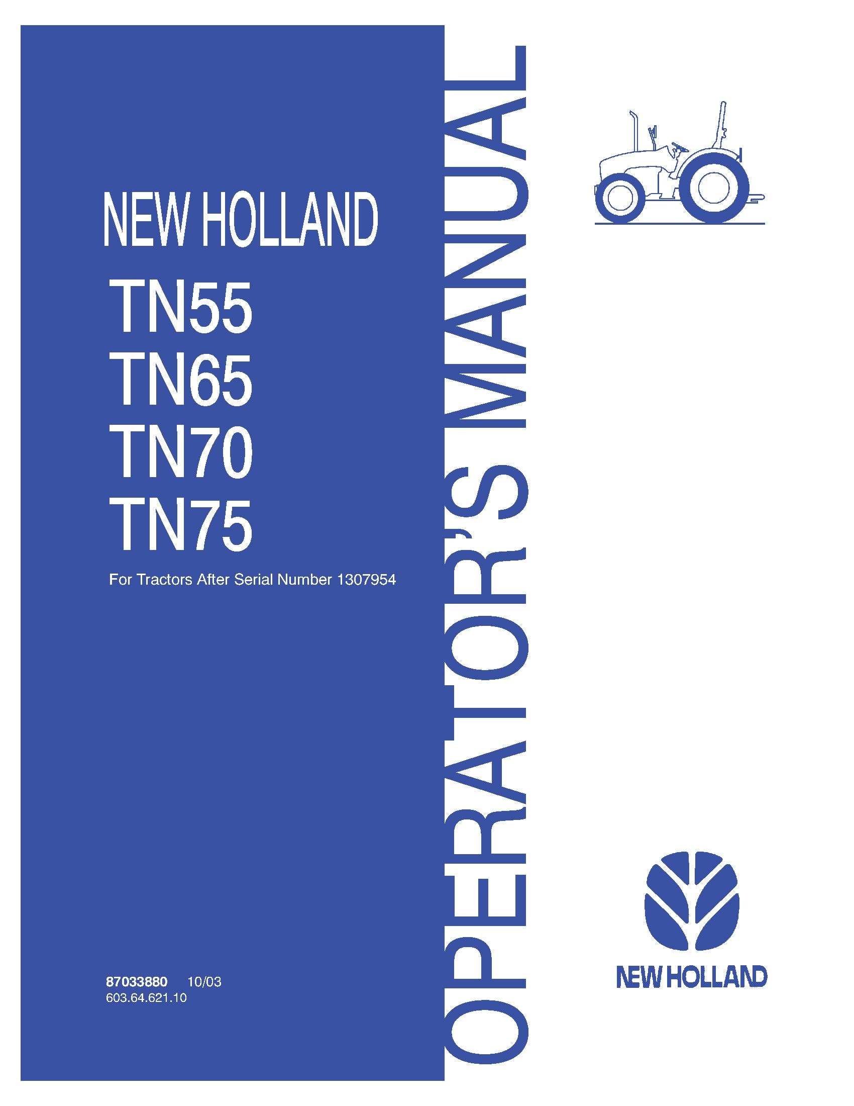 New Holland TN55 TN65 TN70 TN75 ASN 1307954- Operator's Manual (87033880)