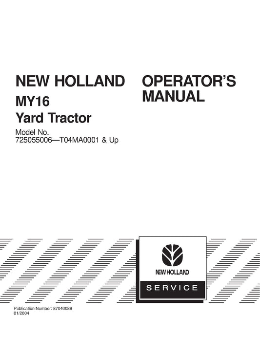 New Holland MY 16 Yard Tractor Operator's Manual (87040089)