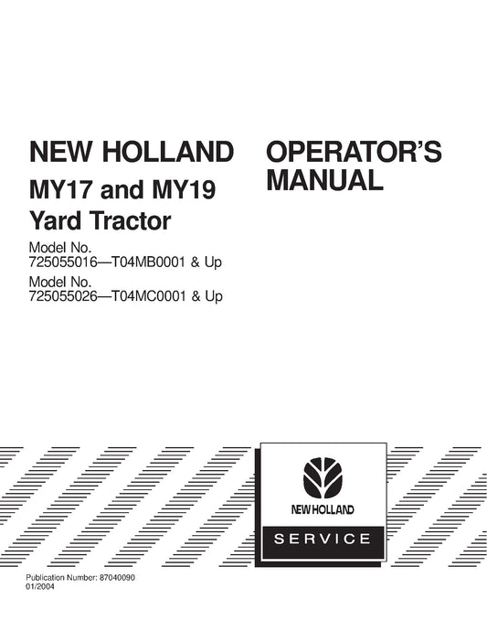 New Holland MY17 and MY19 Yard Tractor Operator's Manual (87040090)