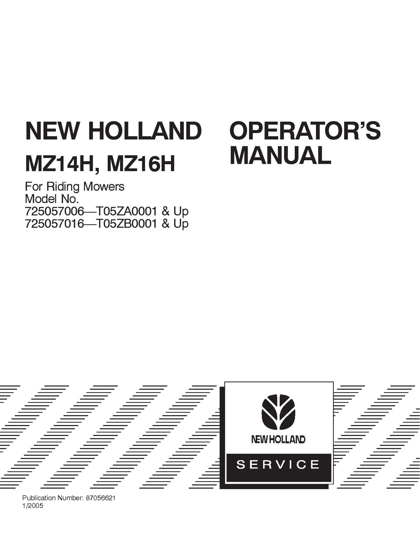 New Holland MX14H MXZ16H For Riding Mower 725057006,16 Operator's Manual (87056621)