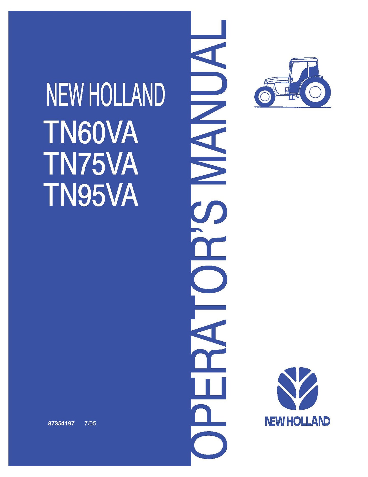 New Holland TN60VA TN75VA TN95VA Tractors Operator's Manual (87354197)