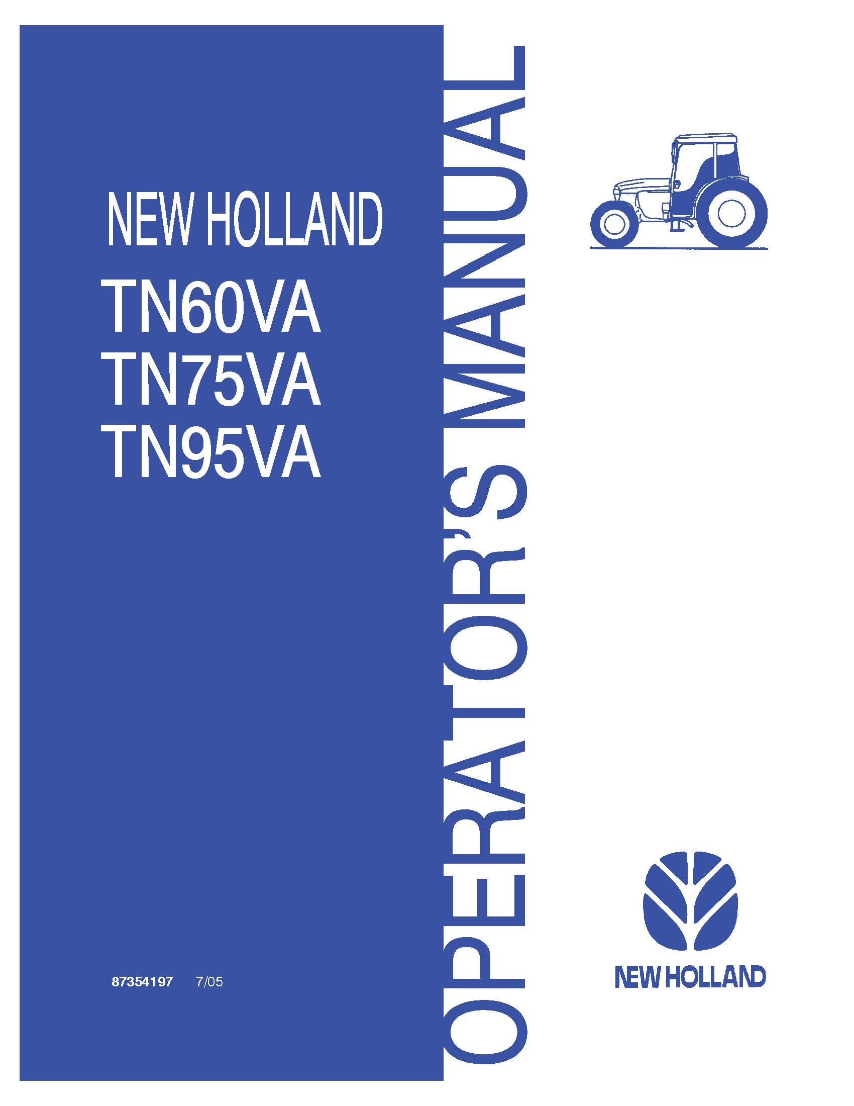 New Holland TN60VA TN75VA TN95VA Tractors Operator's Manual (87354197)