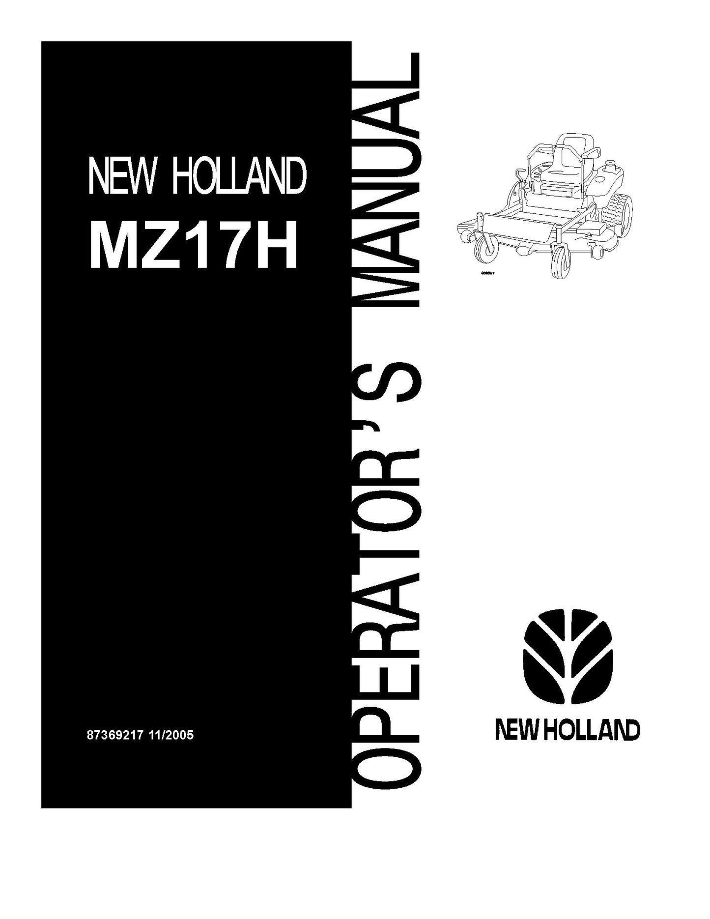 New Holland MZ17H Zero Turn Radius Mower Operator's Manual (87369217)
