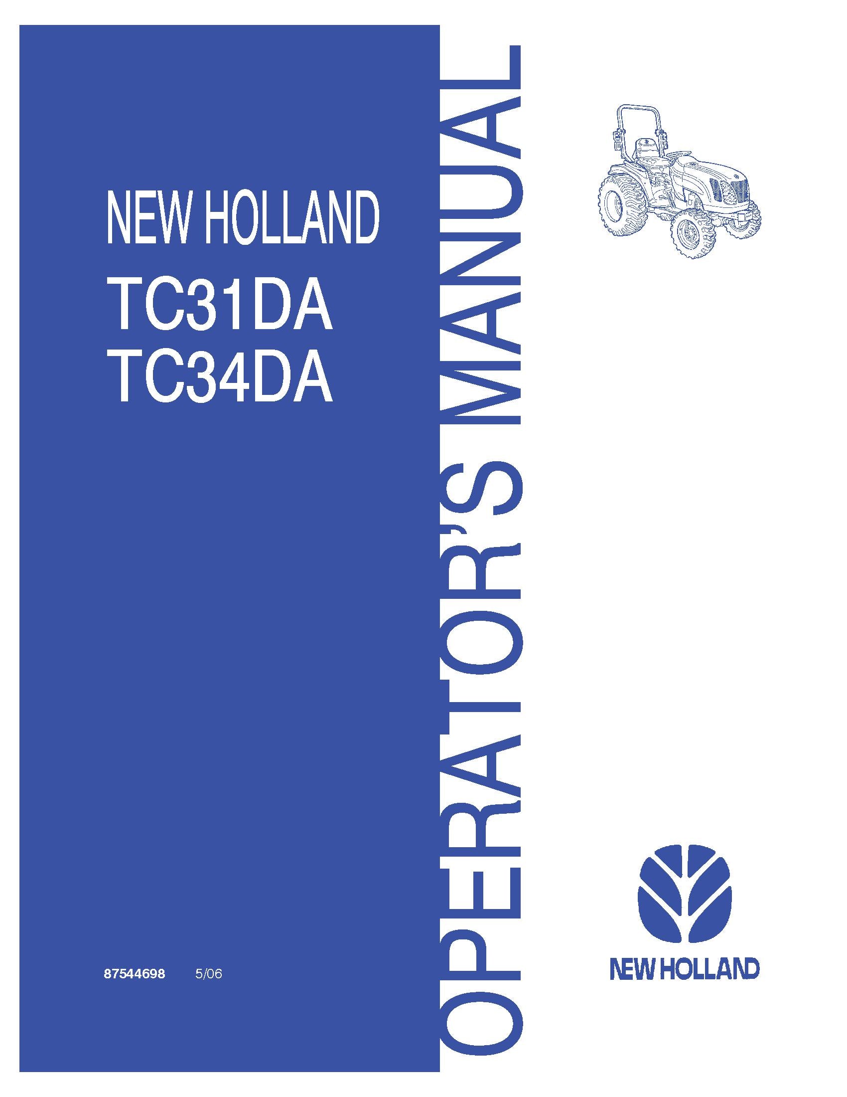 New Holland TC31DA TC34DA Tractor Operator's Manual (87544698)