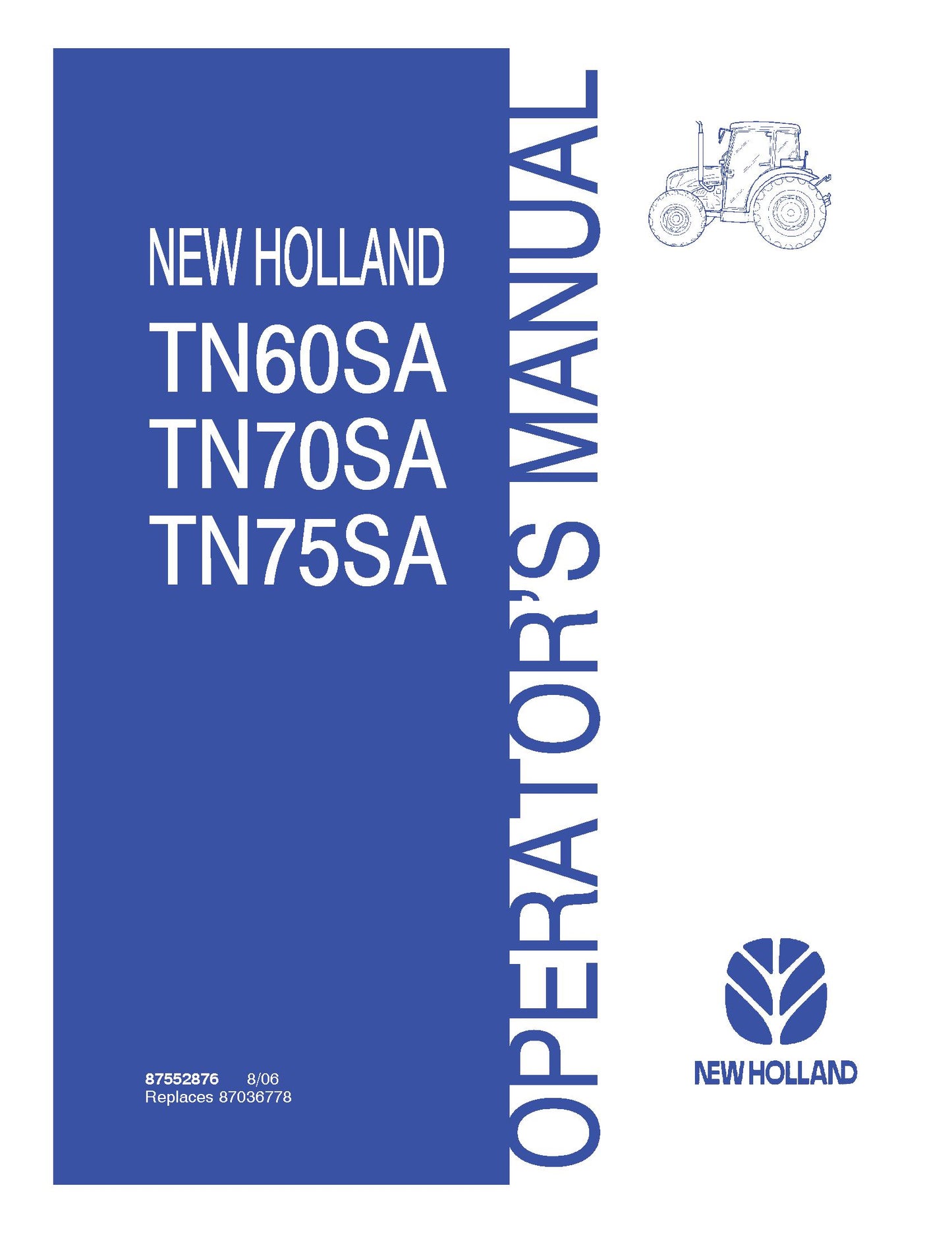 New Holland TN60SA TN70SA TN75SA Tractors Operator's Manual (87552876)