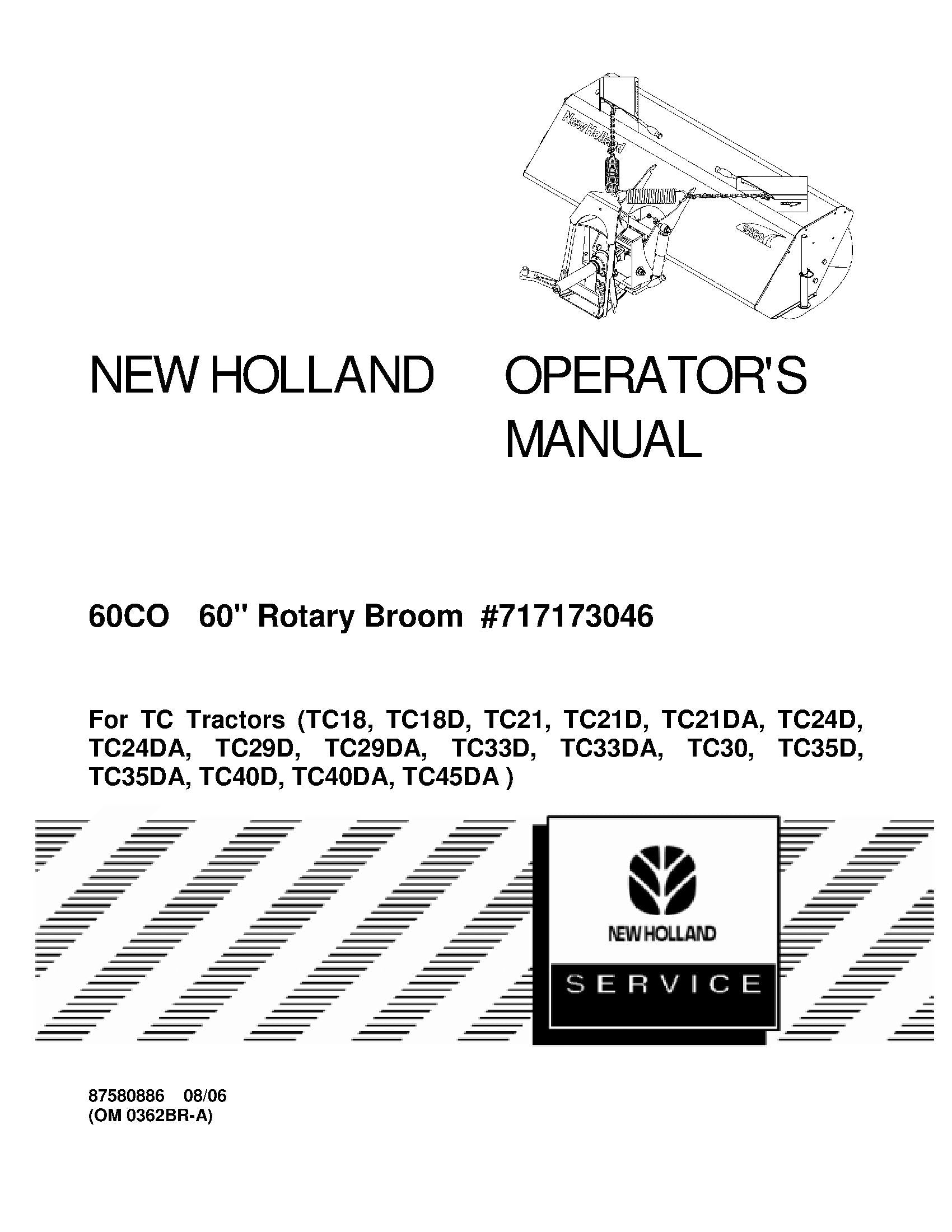 New Holland 60CO 60 Inch Rotary Broom For Tc Tractors Operator's Manual (87580886)