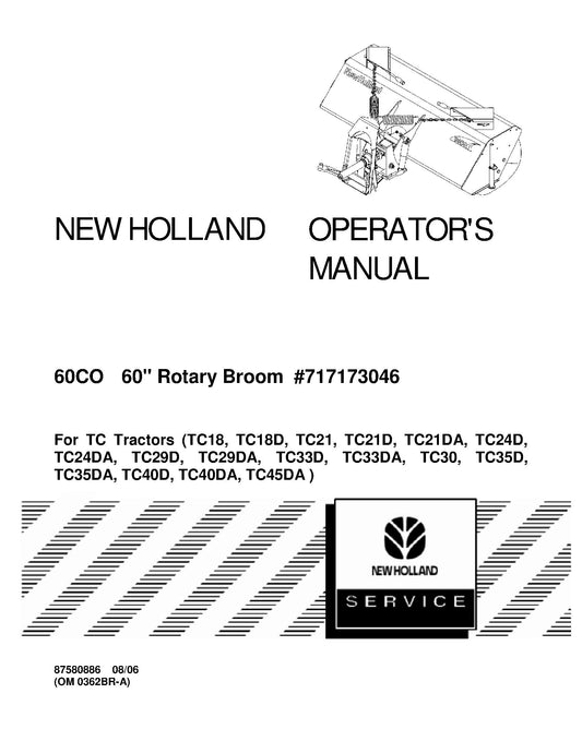 New Holland 60CO 60 Inch Rotary Broom For Tc Tractors Operator's Manual (87580886)