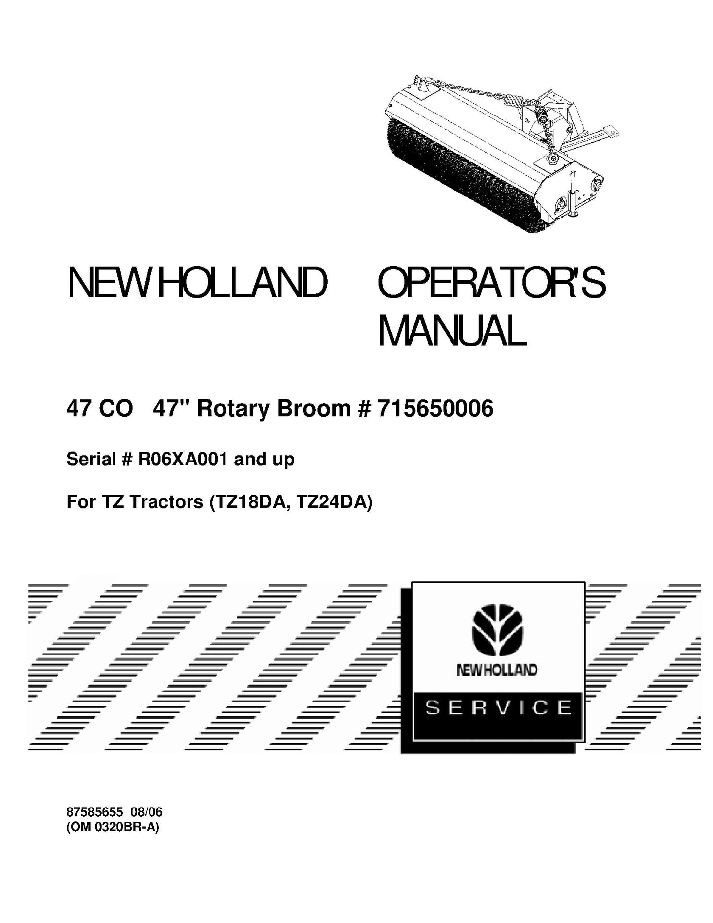 New Holland 47CO 47 inch Rotary Boom OM PIN R06XA001~ Operator's Manual (87585655)