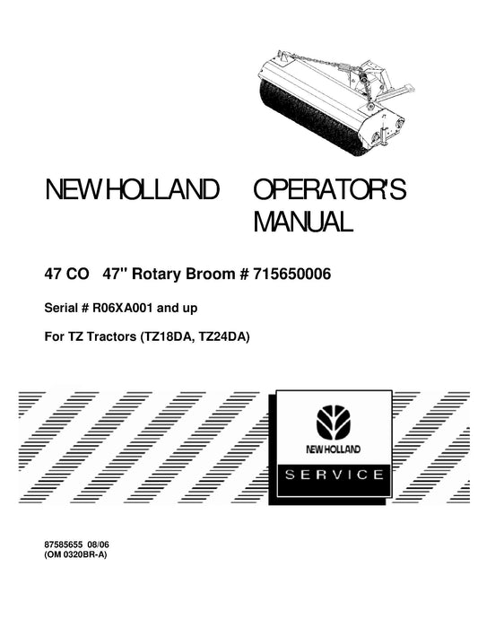 New Holland 47CO 47 inch Rotary Boom OM PIN R06XA001~ Operator's Manual (87585655)