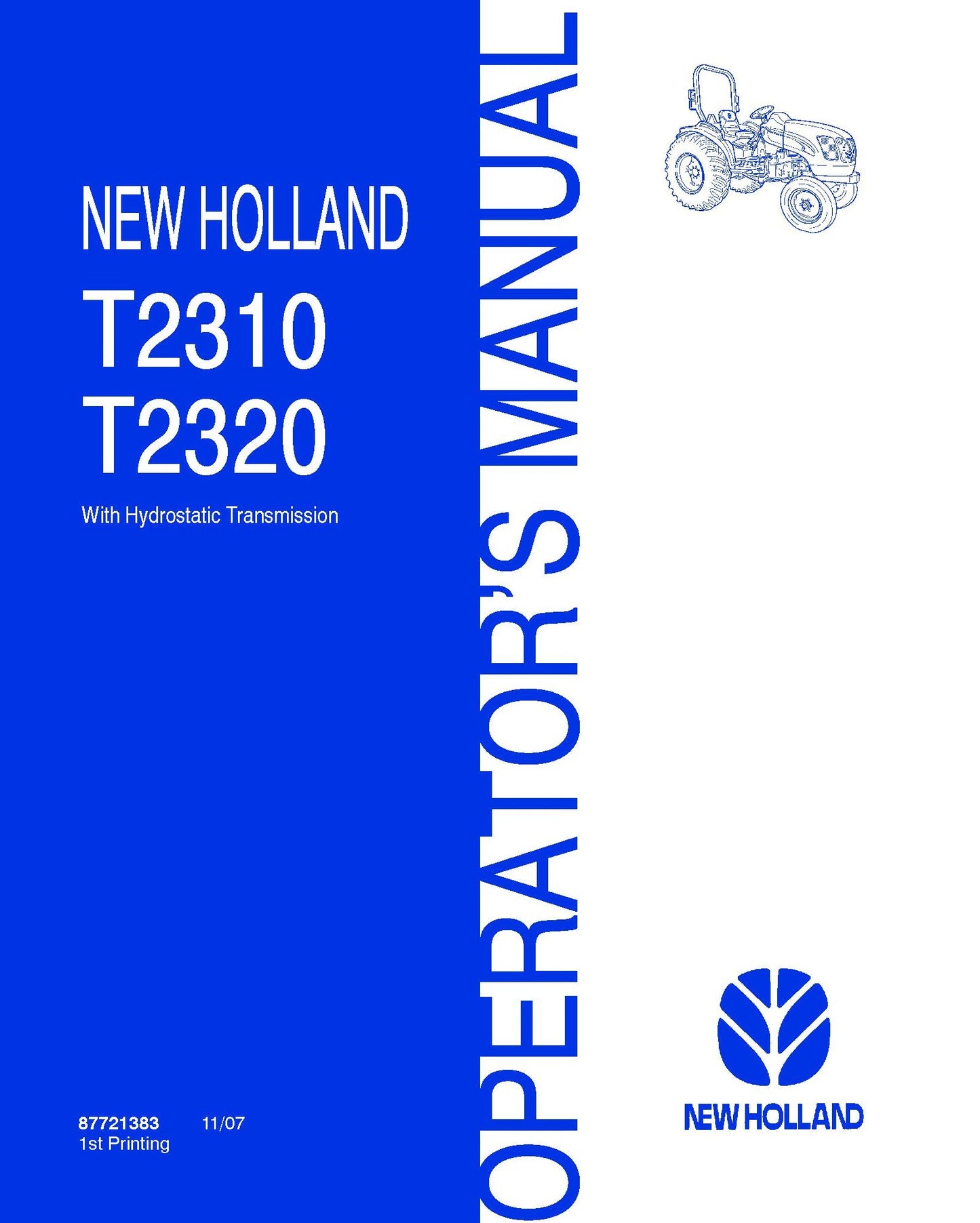 New Holland T2310,T2320 with Hydrostatic Transmission, No Cab Operator's Manual (87721383)