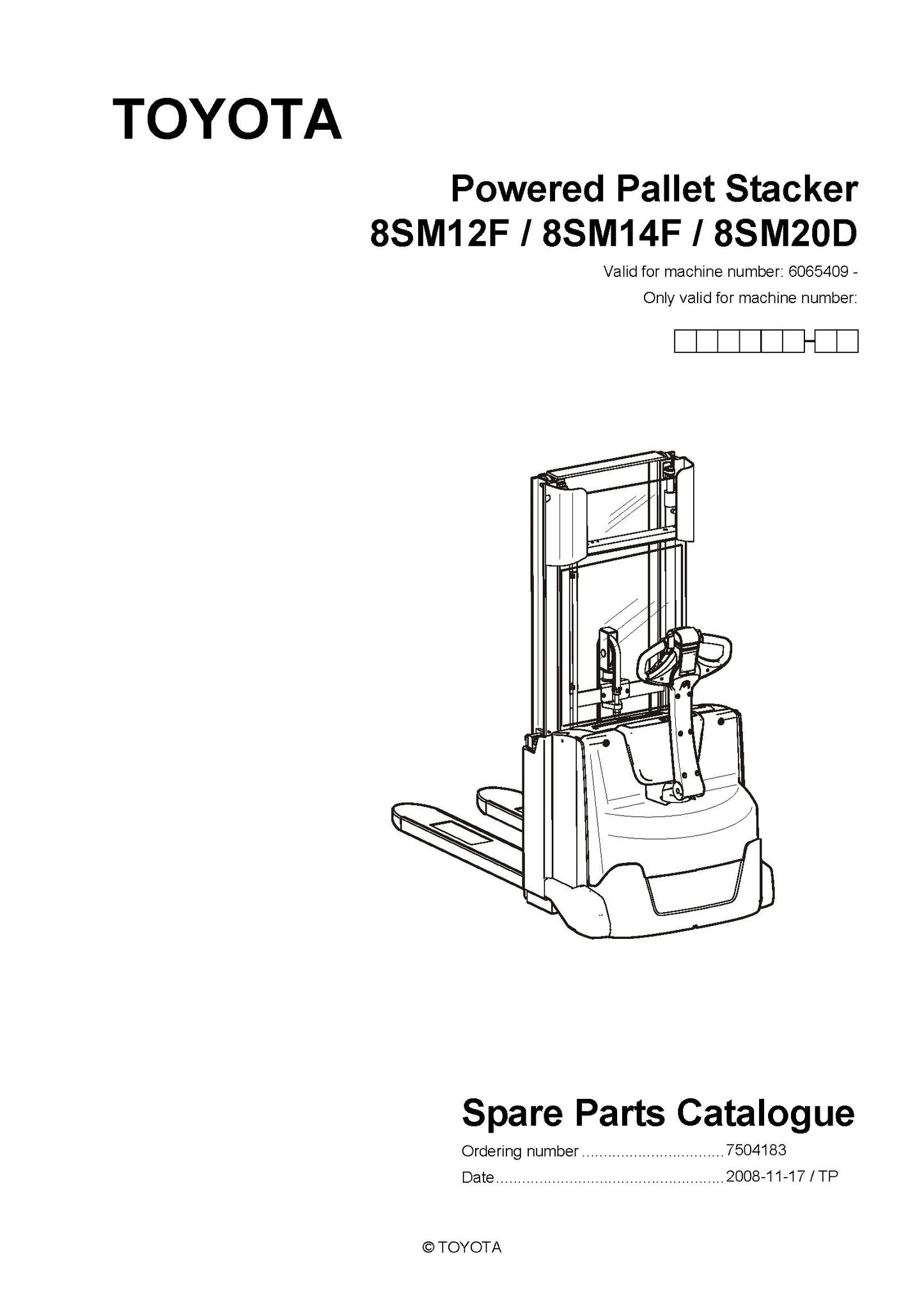 Toyota 8SM12F 14F 20D SN6065409 Spare Parts Catalog