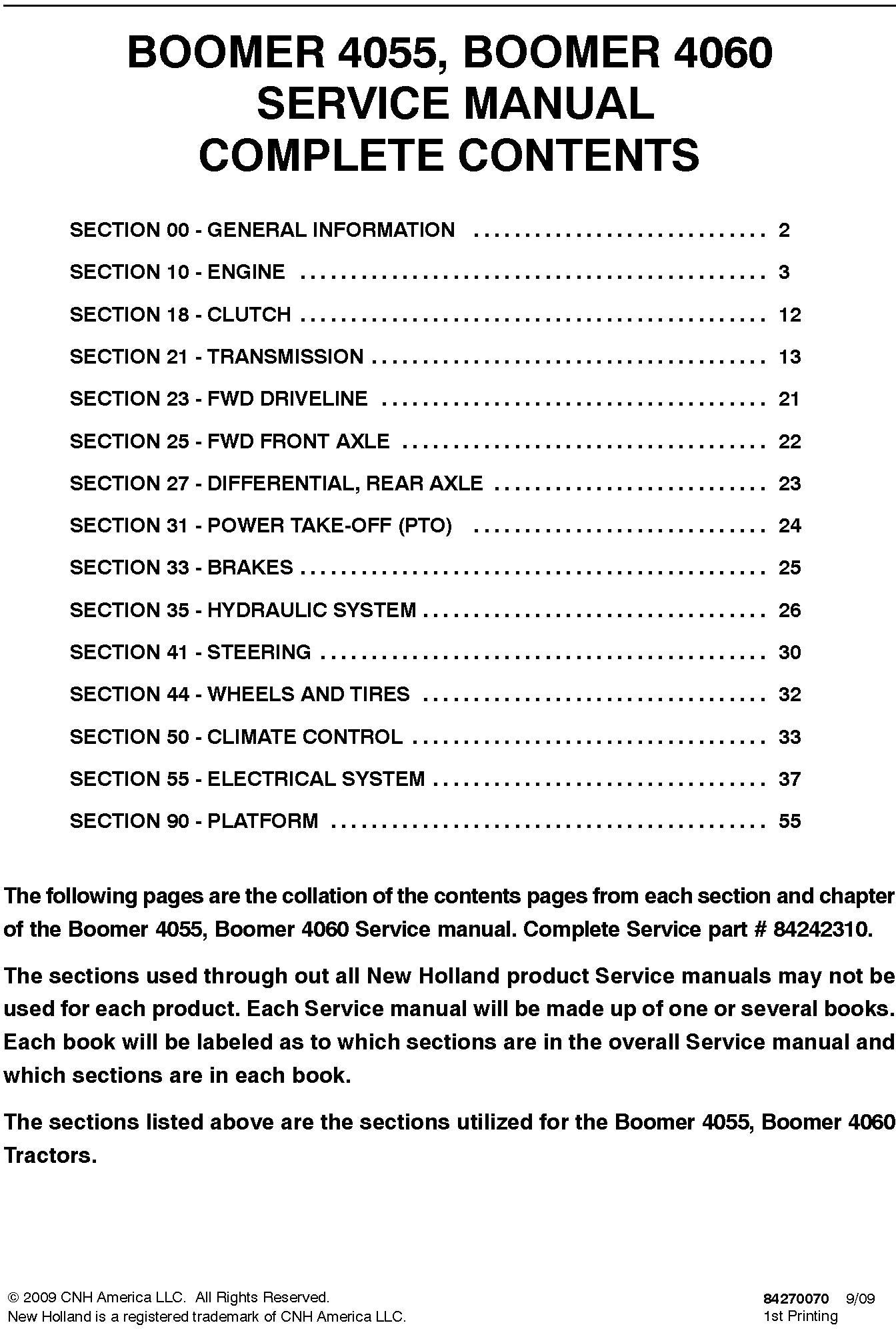 New Holland BOOMER 4055, BOOMER 4060 Service Manual 84242310