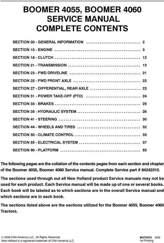 New Holland BOOMER 4055, BOOMER 4060 Service Manual 84242310