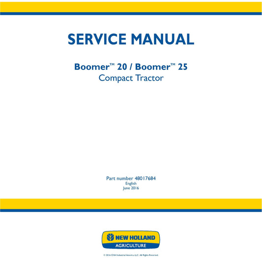 New Holland 20 25 Boomer Tractor Service Repair Manual (48017684)