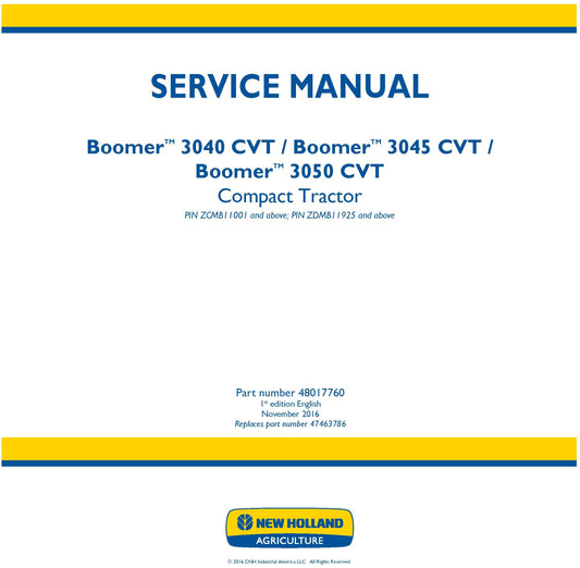 New Holland 3040 3045 3050 CVT Boomer Tractor Service Repair Manual (48017760)
