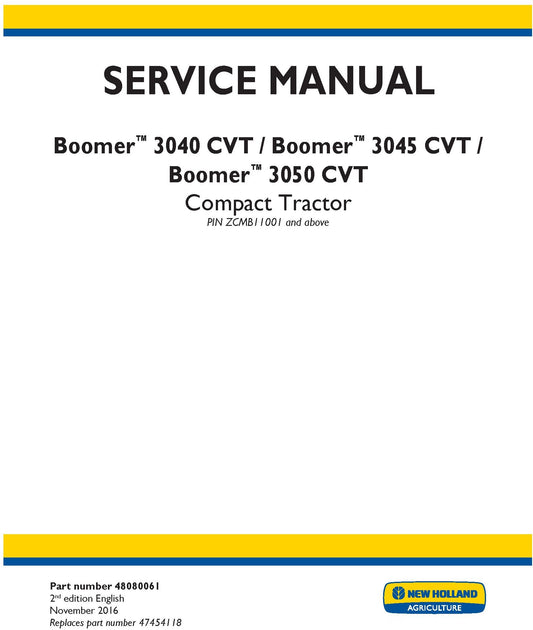 New Holland Boomer 3040 CVT Boomer 3045 CVT Boomer 3050 CVT Compact Tractor Service Repair Manual 48080061
