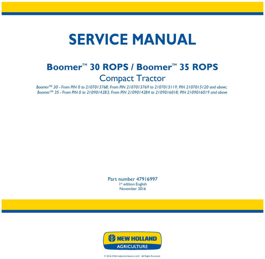 New Holland 30 35 ROPS Boomer Tractor Service Repair Manual (47916997)
