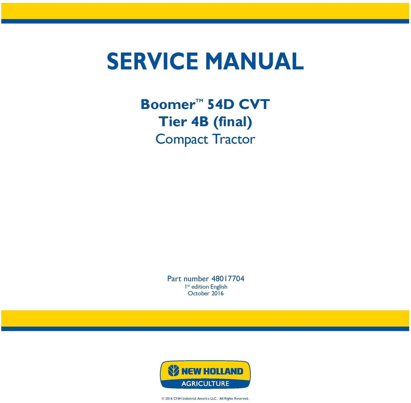 New Holland 54D CVT T4 Boomer Tractor Service Repair Manual (48017704)
