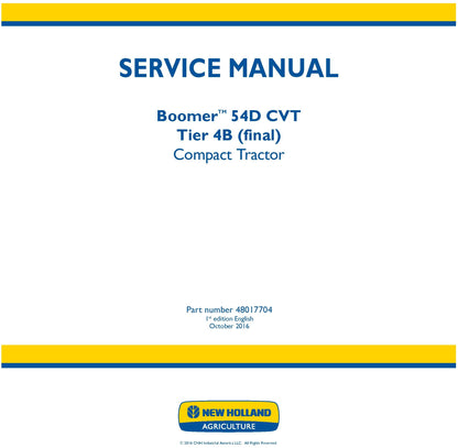 New Holland 54D CVT T4 Boomer Tractor Service Repair Manual (48017704)