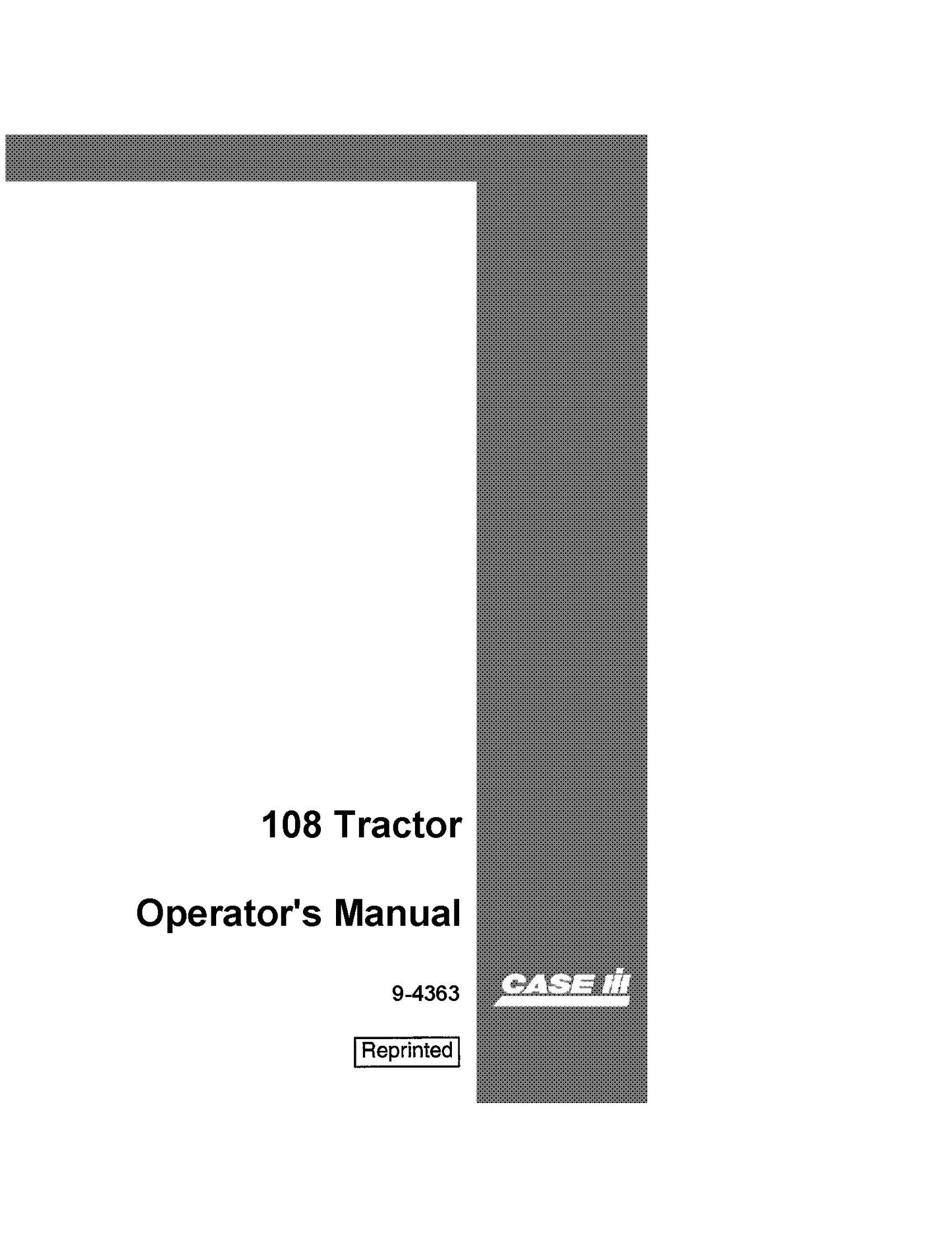 Case IH Tractor 108 Operator's Manual (9-4363)