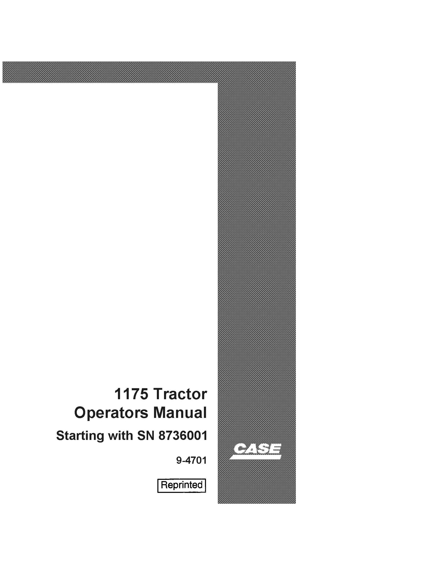 Case IH Tractor 1175 SN 8736001 Operator's Manual (9-4701)