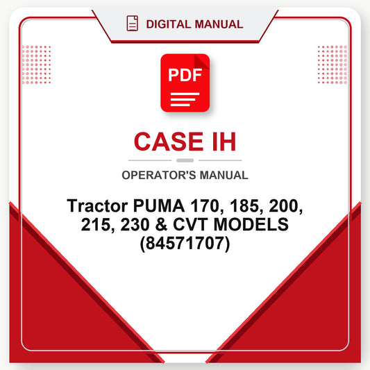 Case IH Tractor PUMA 170, 185, 200, 215, 230 & CVT MODELS Operator's Manual (84571707)