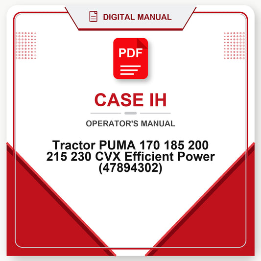 Case IH Tractor PUMA 170 185 200 215 230 CVX Efficient Power Operator's Manual (47894302)