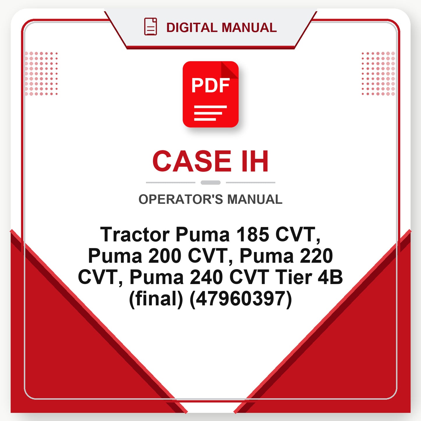 Case IH Tractor Puma 185 CVT, Puma 200 CVT, Puma 220 CVT, Puma 240 CVT Tier 4B (final) Operator's Manual (47960397)