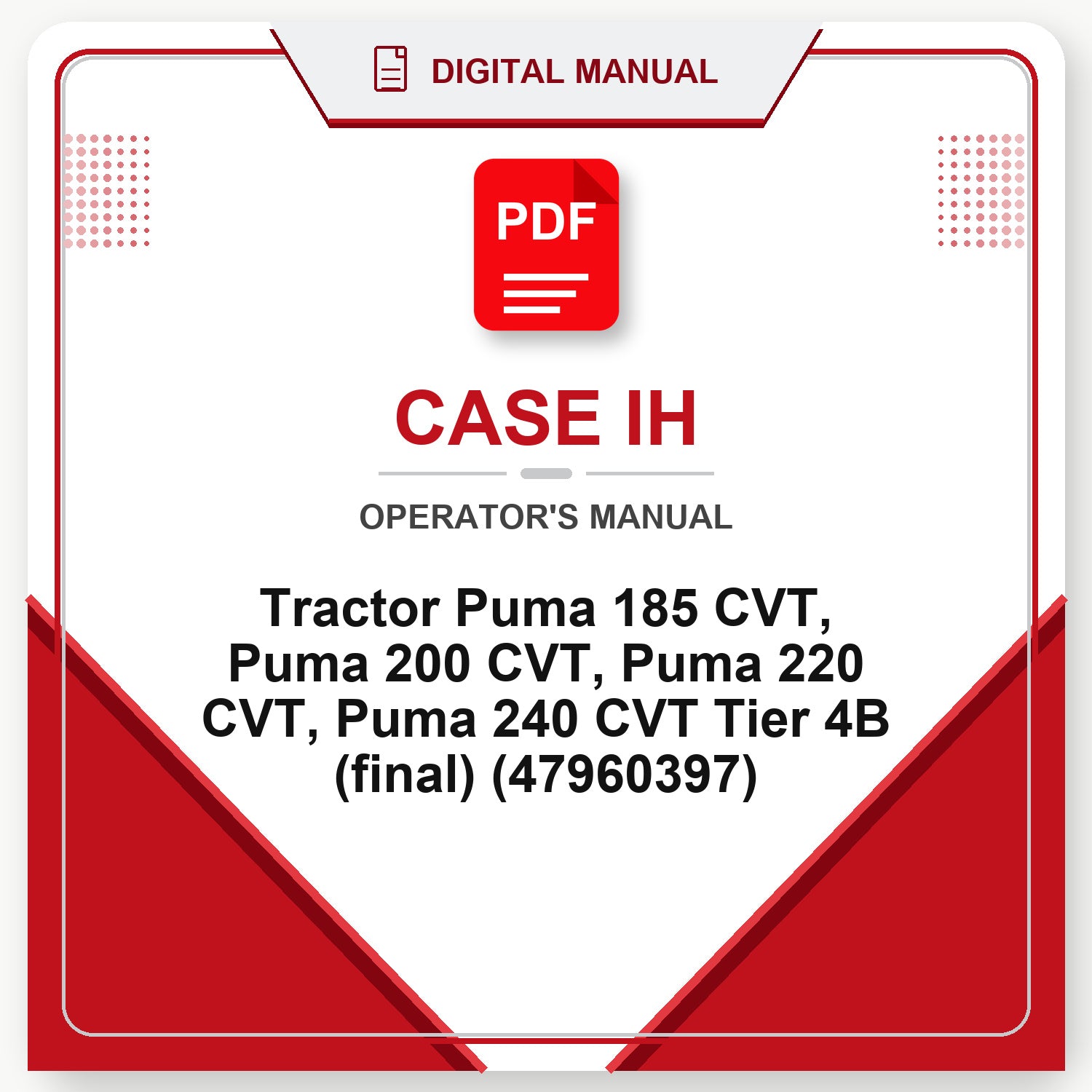 Case IH Tractor Puma 185 CVT, Puma 200 CVT, Puma 220 CVT, Puma 240 CVT Tier 4B (final) Operator's Manual (47960397)
