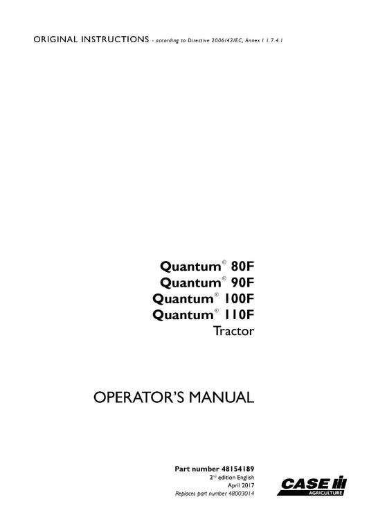 Case IH Tractor Quantum 80F 90F 100F 110F  Operator's Manual (48154189)