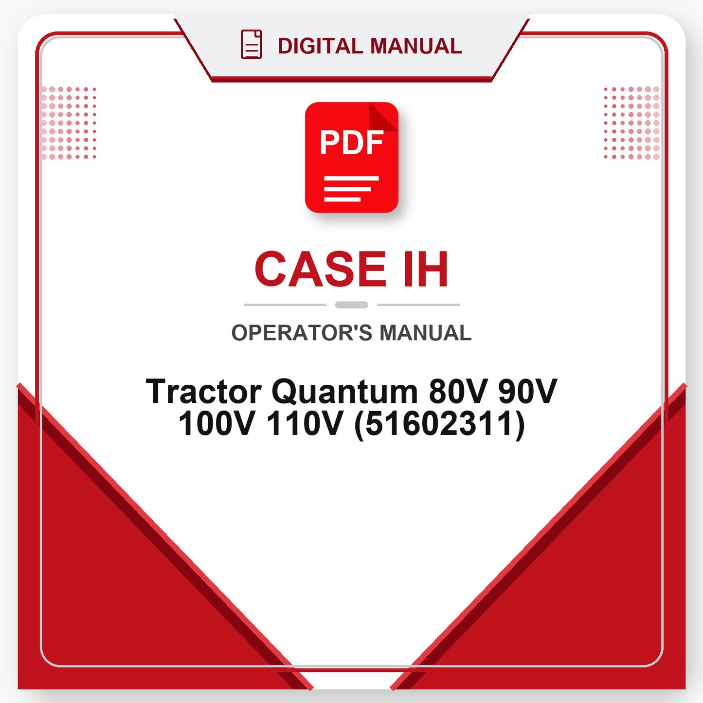 Case IH Tractor Quantum 80V 90V 100V 110V Operator's Manual (51602311)