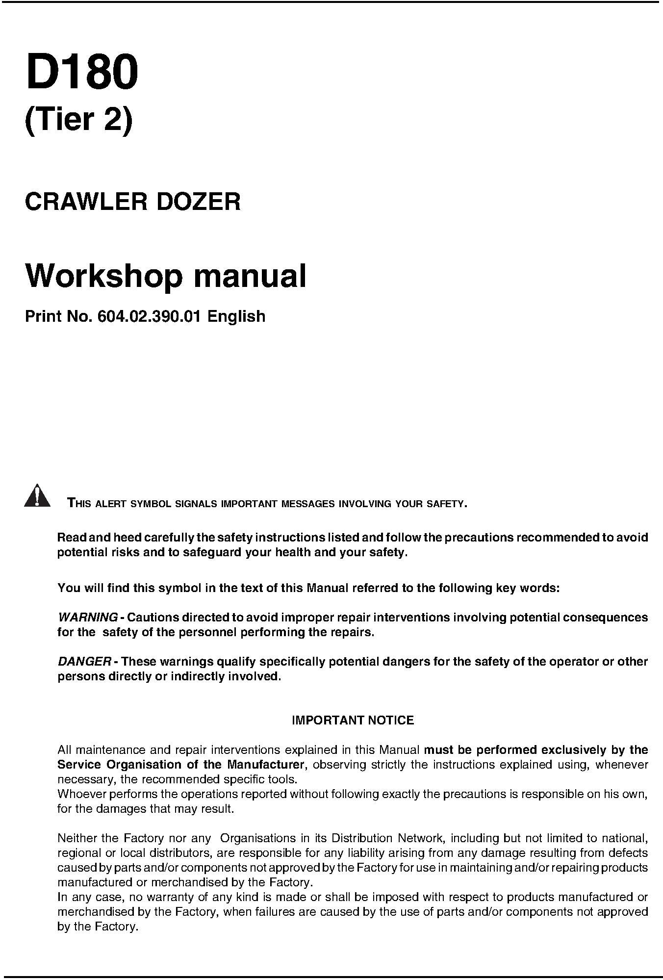New Holland D180 (Tier 2) CRAWLER DOZER Workshop manual 6040239001