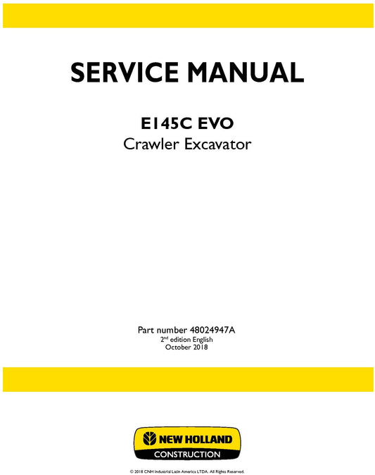 New Holland E145C EVO Crawler Excavator Service Repair Manual 48024947A