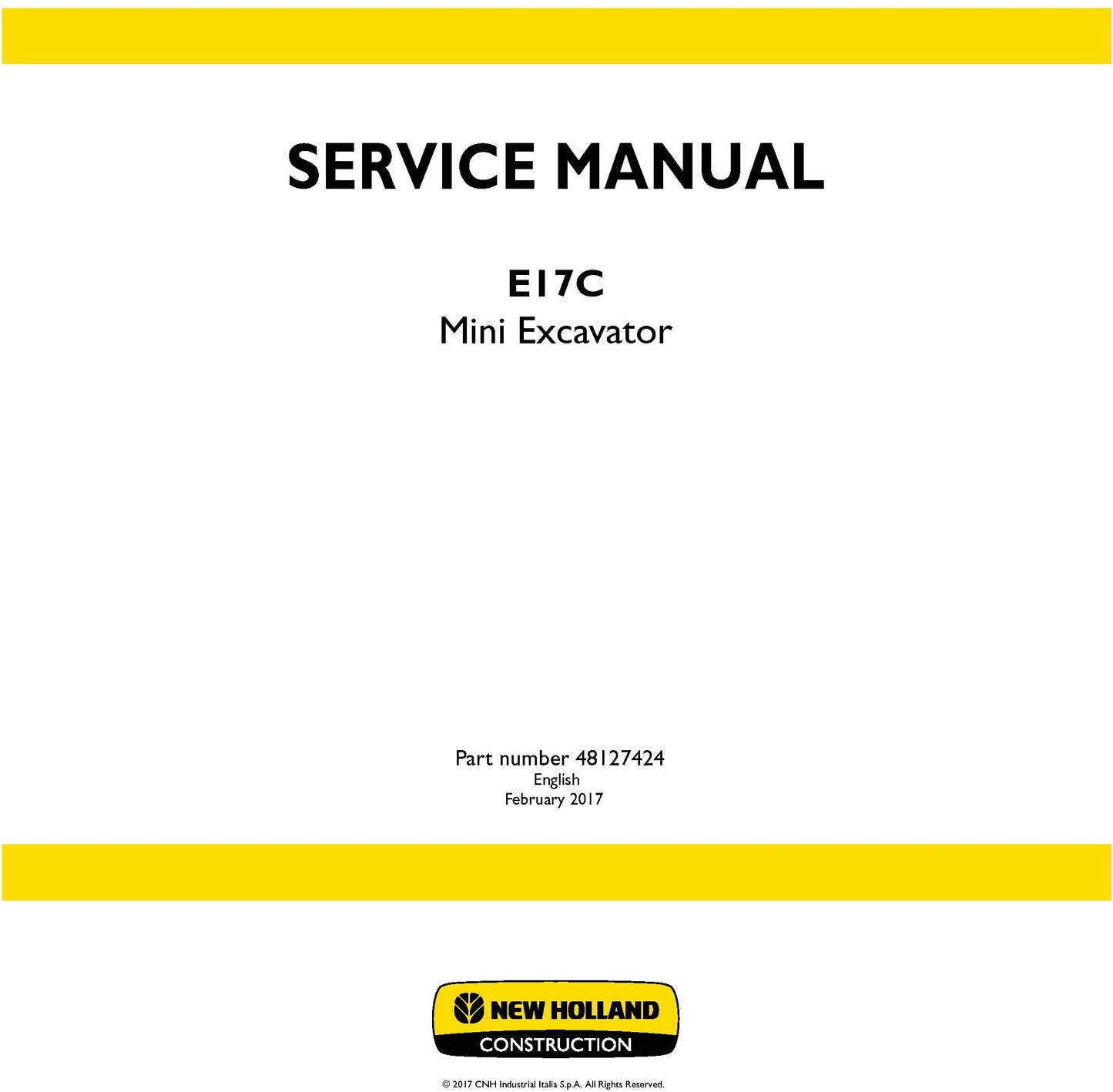 New Holland E17C Mini Excavator Service Repair Manual 48127424