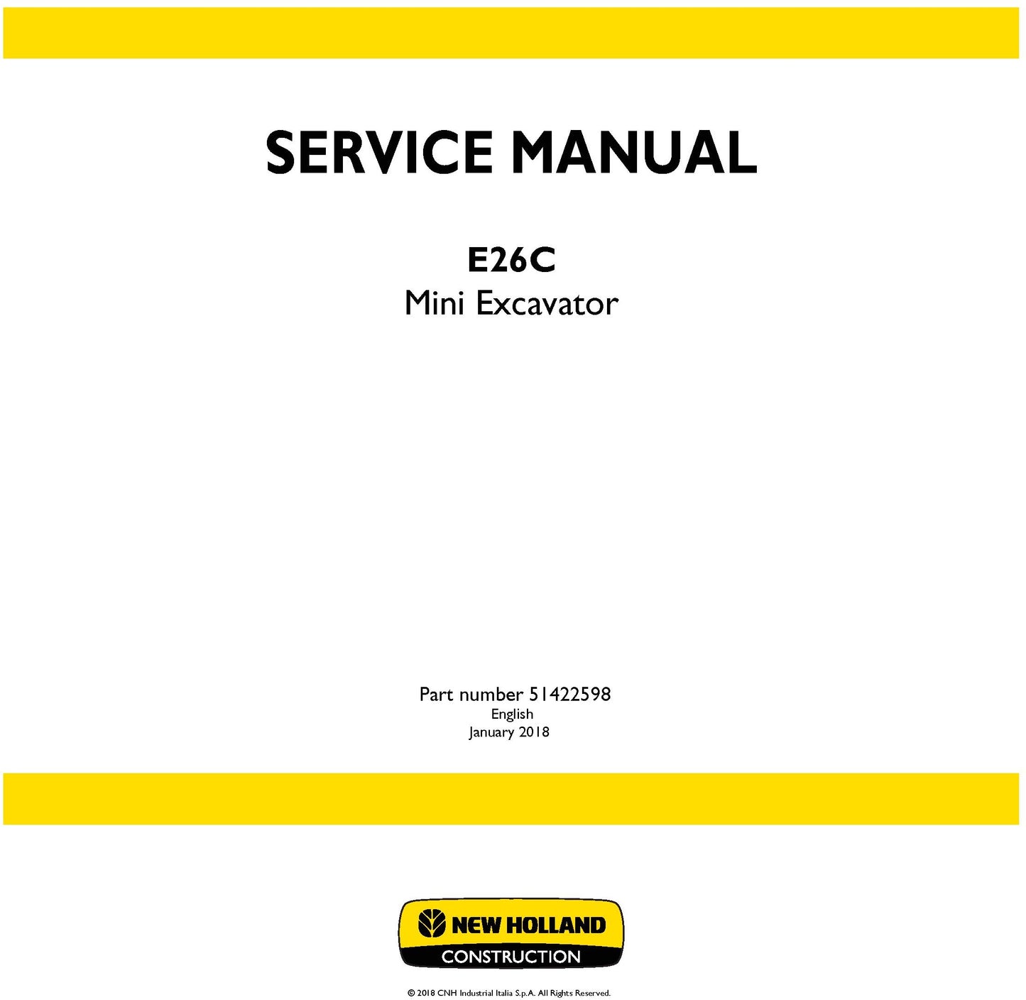 New Holland E26C Mini Excavator Service Repair Manual 51422598