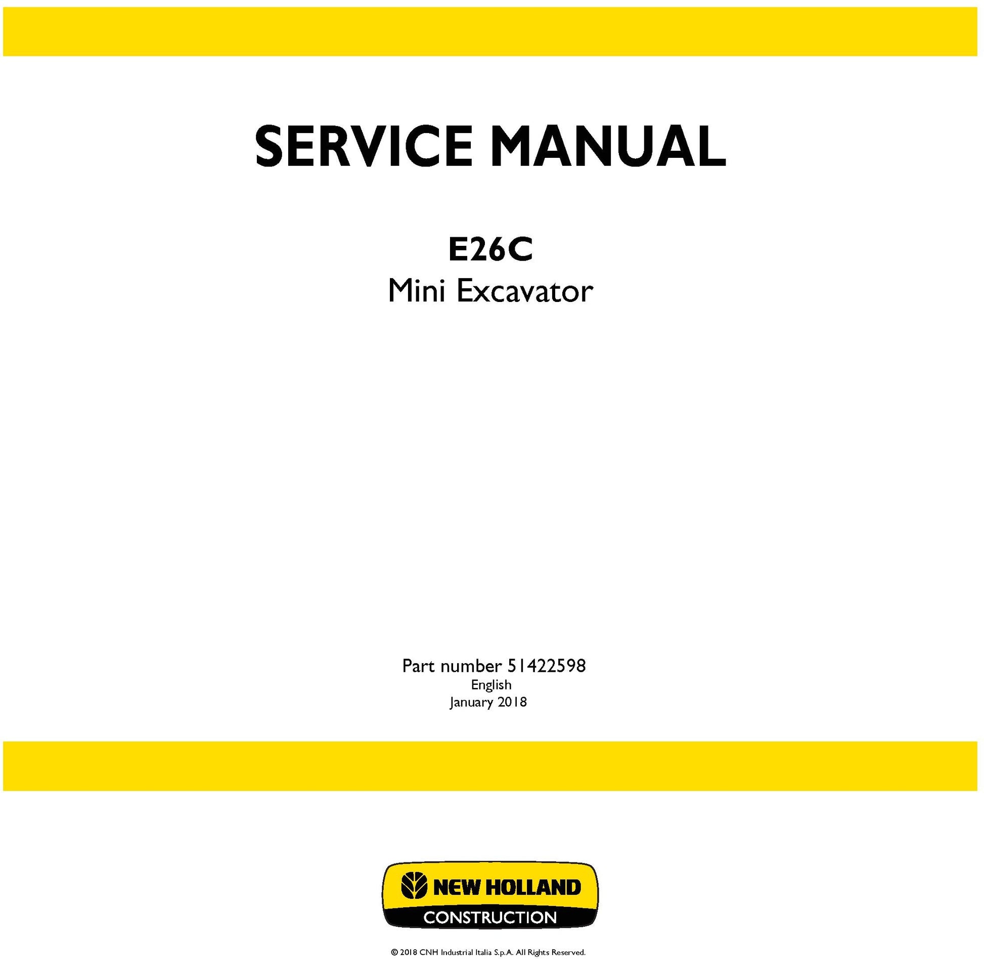 New Holland E26C Mini Excavator Service Repair Manual 51422598