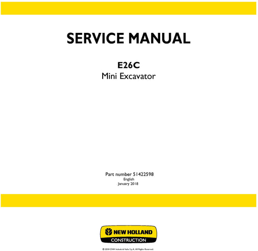 New Holland E26C Mini Excavator Service Repair Manual 51422598