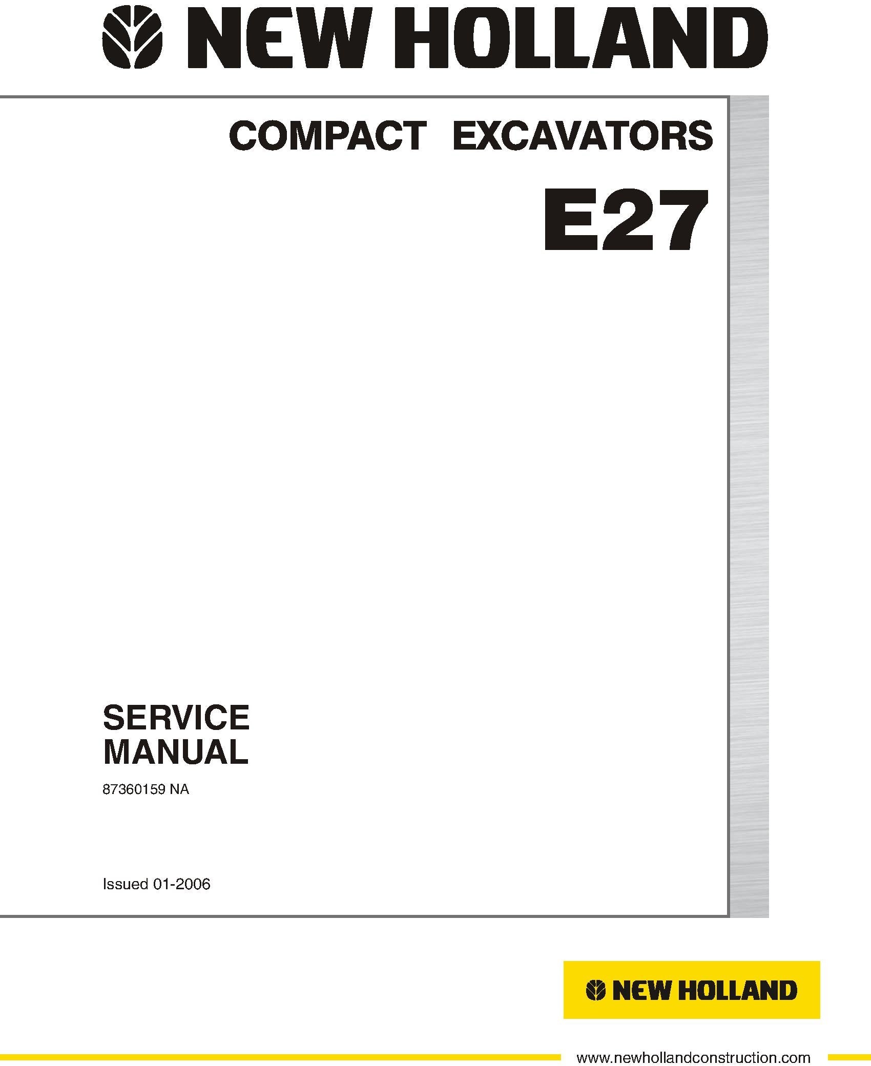 New Holland E27 HYDRAULIC EXCAVATOR Service Repair Manual 87360159