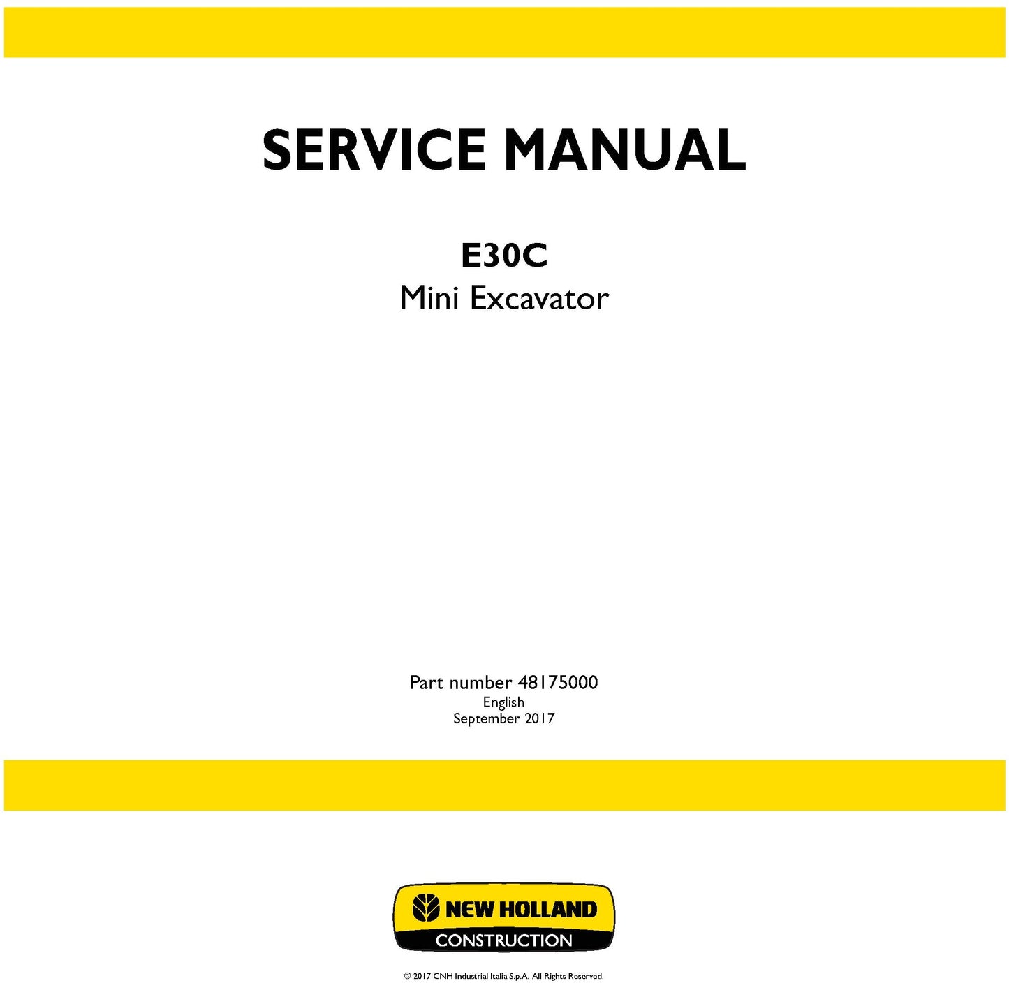 New Holland E30C Mini Excavator Service Repair Manual 48175000