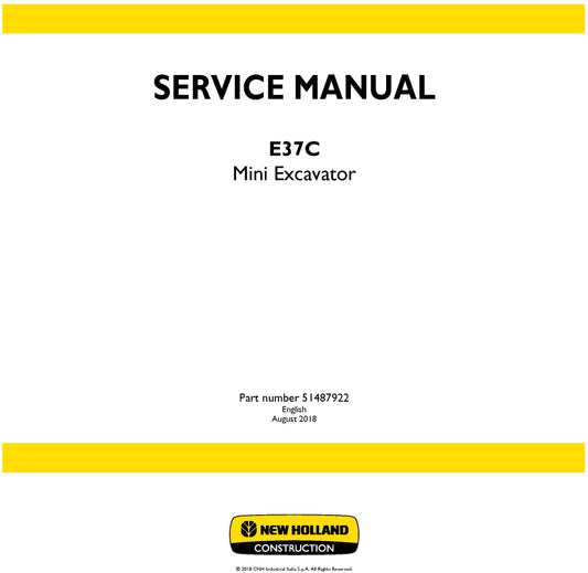 New Holland E37C Mini Excavator 2018 Service Repair Manual 51487922